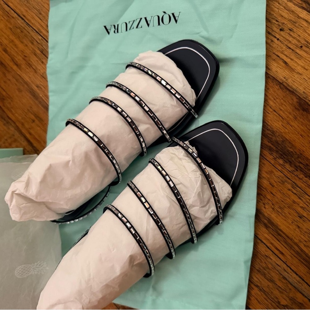 Aquazzura Black and Silver Strappy Sandals